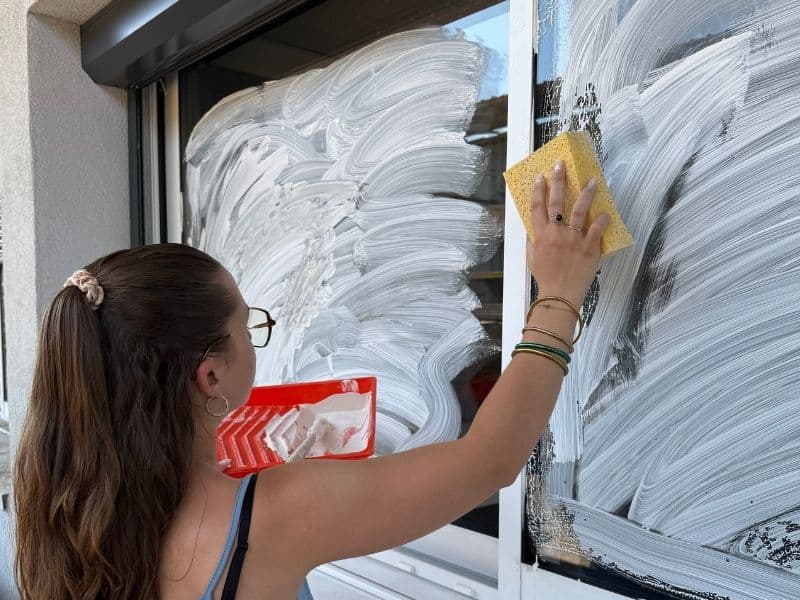 Application de blanc de Meudon sur une vitre