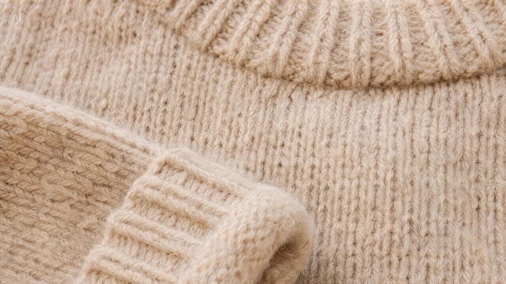 Gros plan sur les mailles d'un pull en laine beige