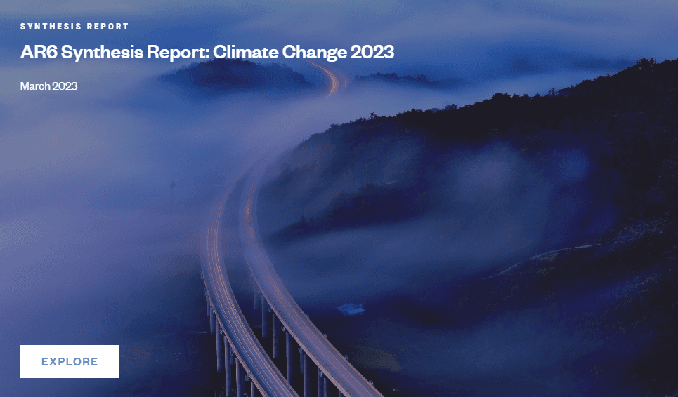 Couverture du rapport du GIEC : Rapport de synthèse AR6 (Mars 2023)
